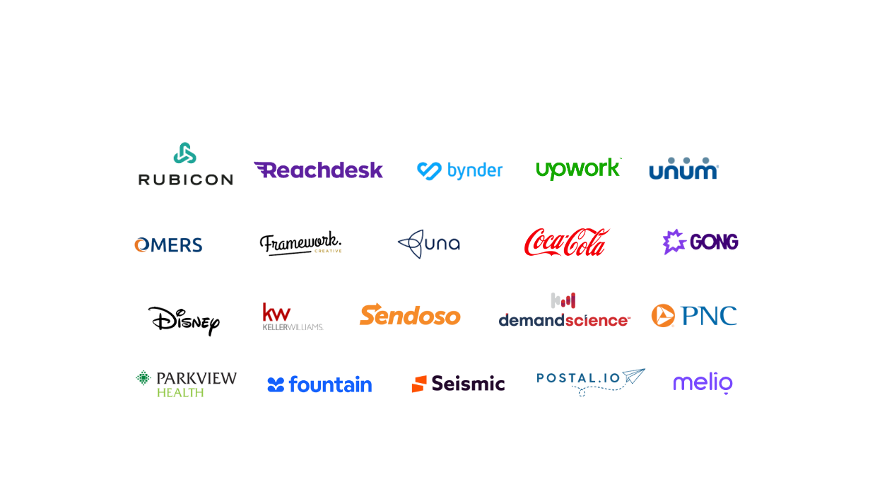 Image of client logos that Linden Square has worked with in the past, including but not limited to Reachdesk, upwork, una, coca-cola, disney, sendoso. 