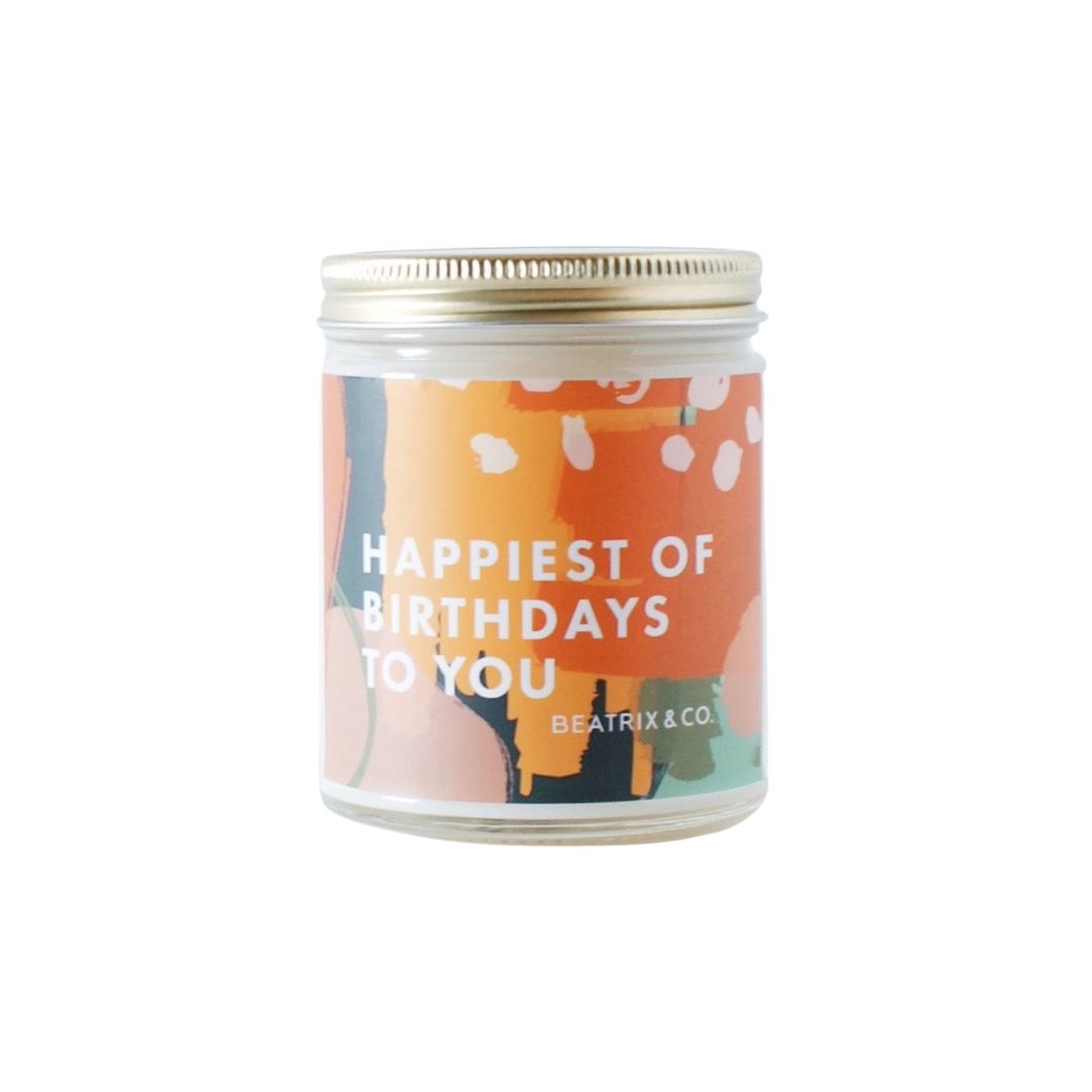 Happiest of Birthdays Candle – A hand-poured soy & coconut wax candle with a refreshing scent of sea salt, marine ozone, and tropical florals.